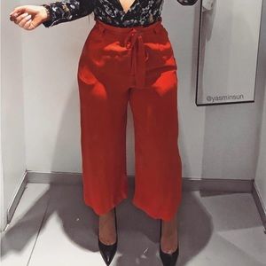 Red Wide Leg Ankle Pants